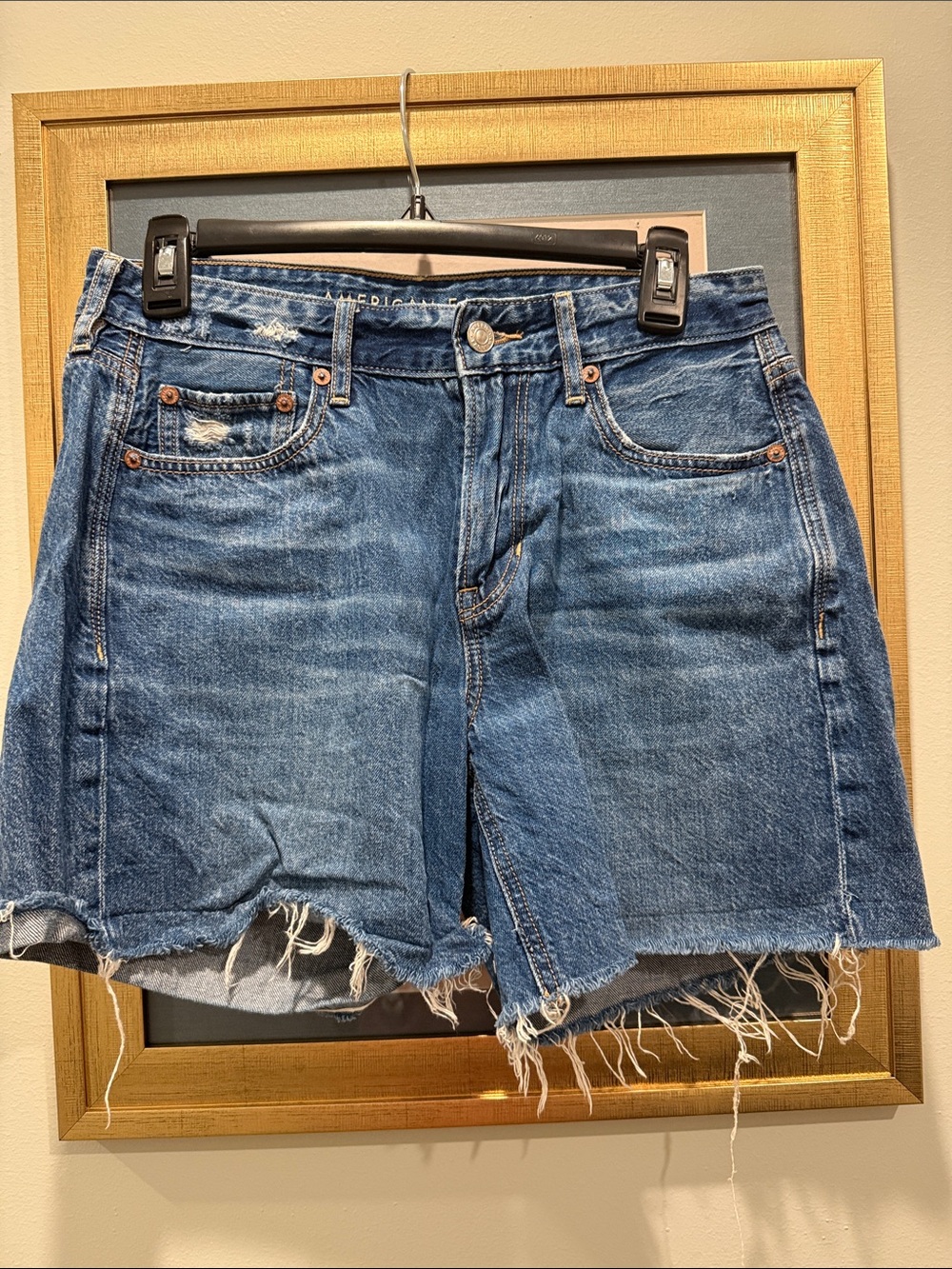 Classic Distressed Blue Denim Shorts - Women's